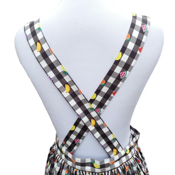 Hell Bunny Fruitylou Pinafore Skirt 50s Black White Gingham Fruit Sz XL - Picture 11 of 16